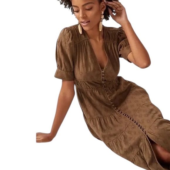 Anthropologie BOHO Tiered&True brown Maxi Dress SZ M cottagecore  prairie - Picture 2 of 16